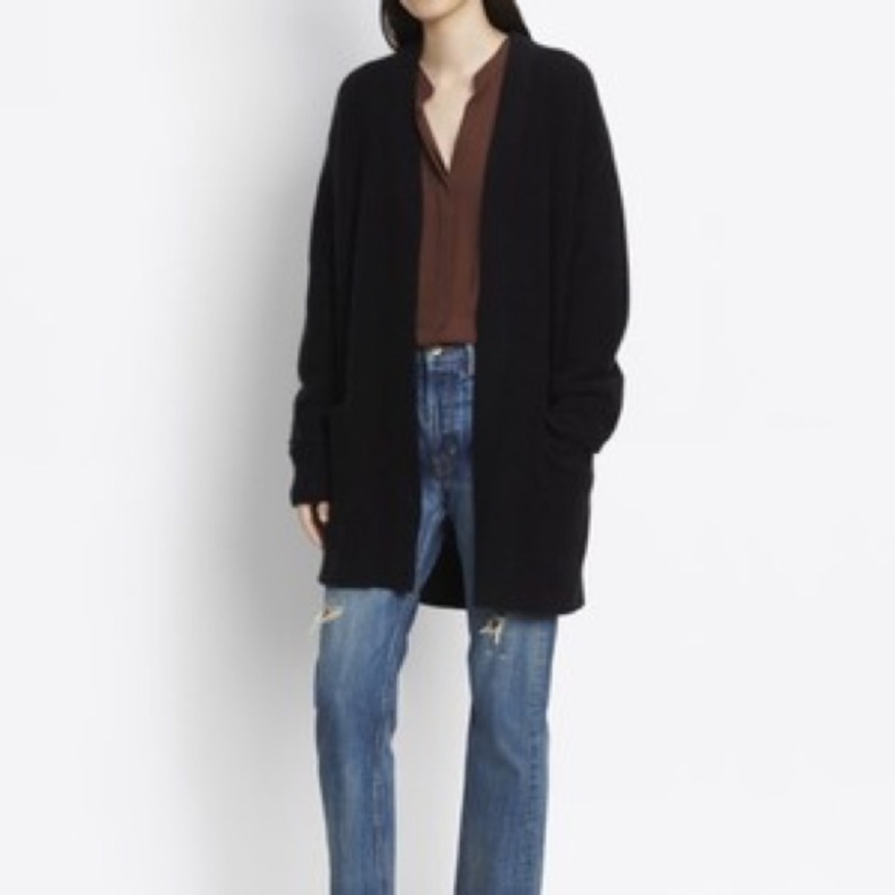 NWT Vince $495 Knit Cashmere Long Cardigan in Black; S